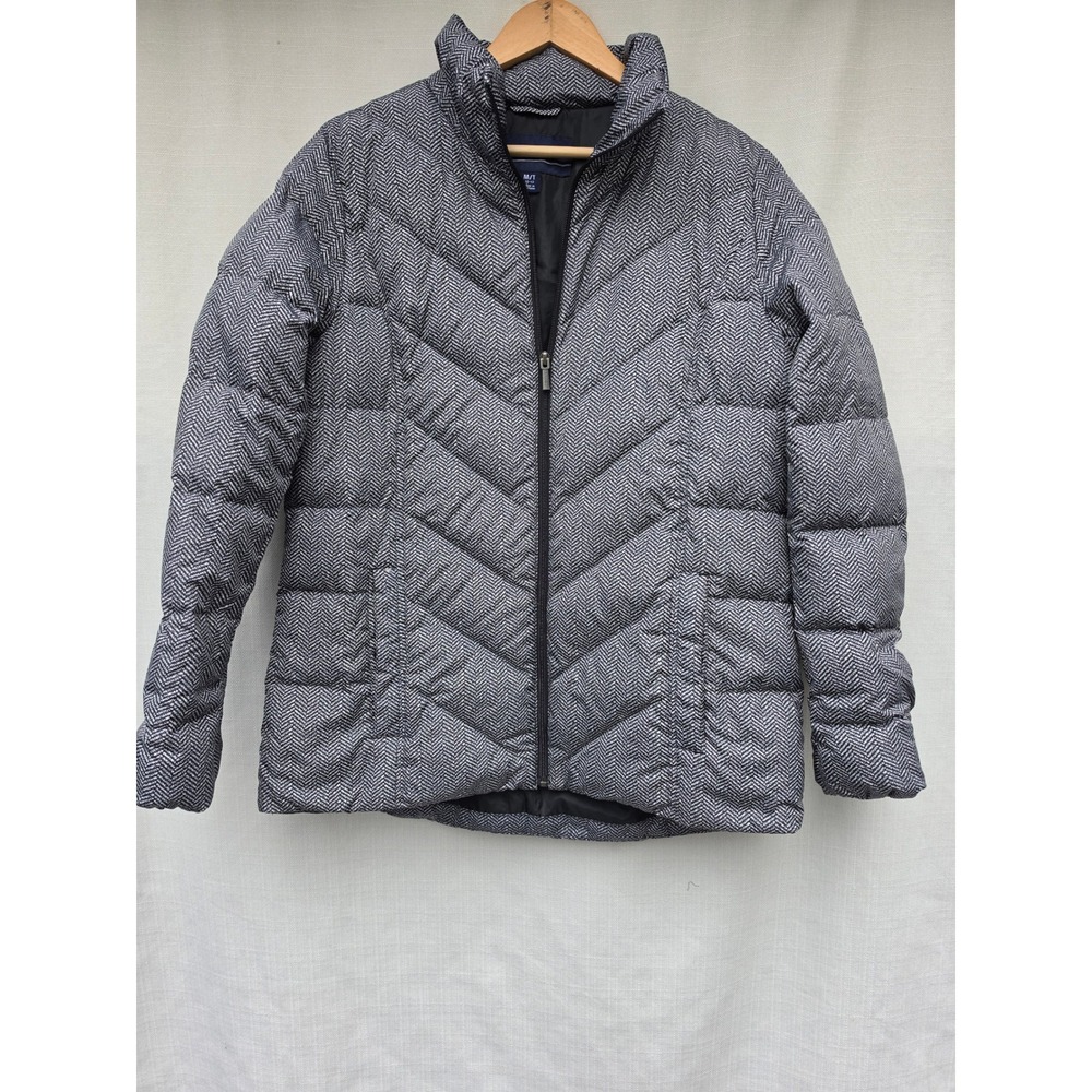 Lands End Puffer Jacket Womens MT Down Feather Chevron Quilted Herringbone Cabin